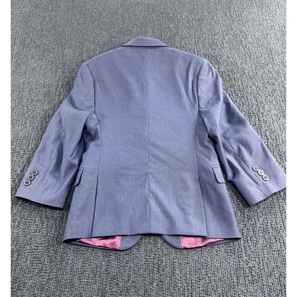 Joseph Abboud Boys Blue Two Button Blazer Jacket Size 8R Burgundy Lining